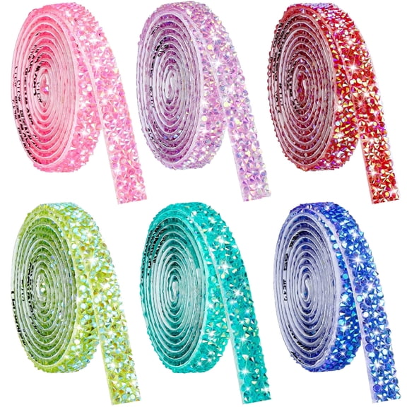 NiArt Self Adhesive Crystal Rhinestone Diamond Ribbon 6 Rolls, 0.39" Wide Total 6 Yards Multi-Functional DIY Decorative Bling Gemstone Arts Crafts Sticker Tapes Glitter Shoes Clothes (6 Candy Colors)
