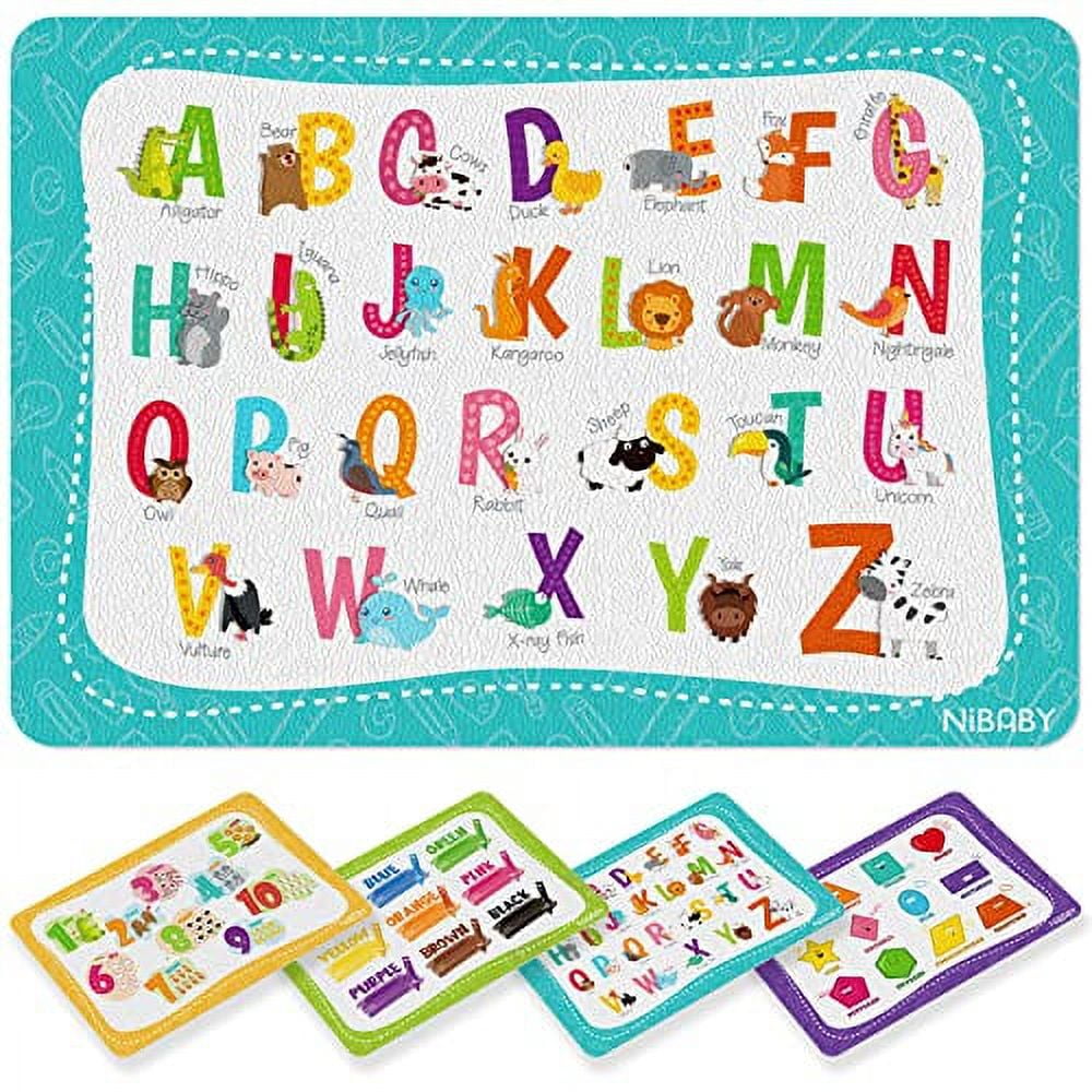 NiBaby Kids' Non Slip Educational Placemats Set of 4 Washable, Children