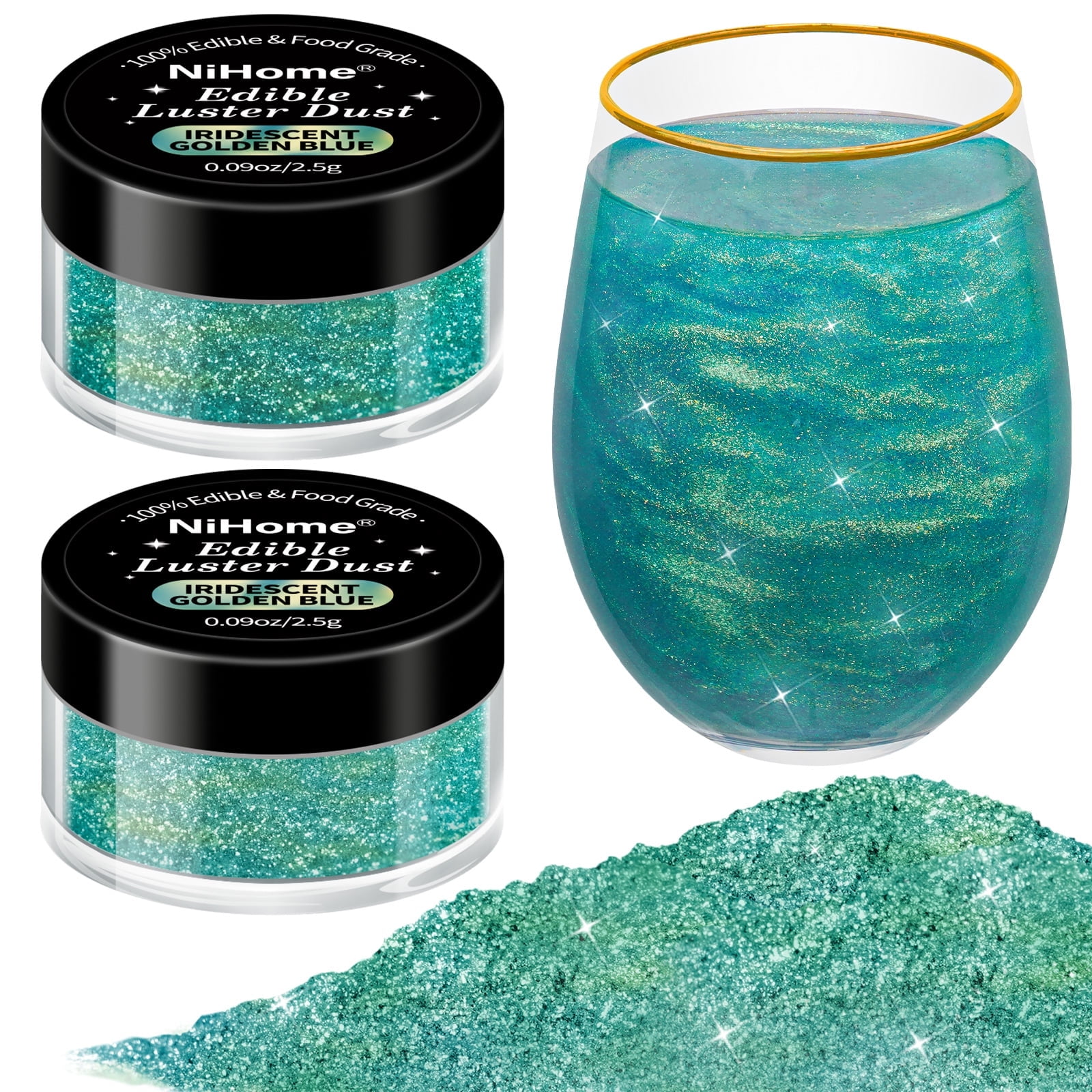 NiHome 0.18oz/5g Edible Food-Grade Glimmer Powder Glitter Luster Dust Metallic Food Decorating Sprinkle Dust for Drink Wine Beverage Cake Candy Dessert Bakery Restaurant Vegan (Iridescent Green)