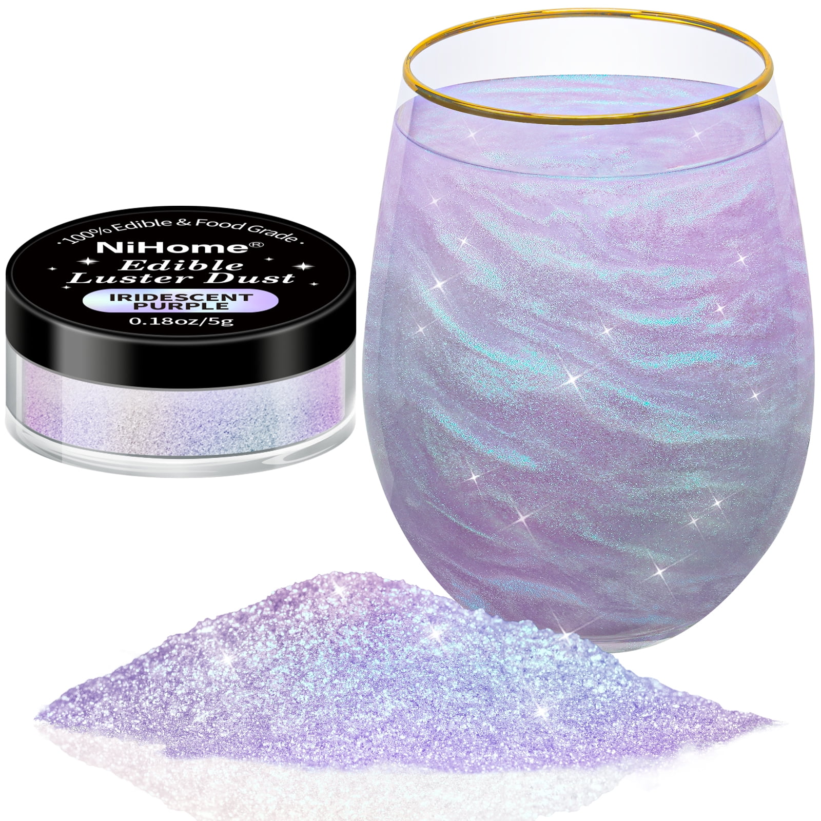 NiHome 0.18oz/5g Edible Food-Grade Glimmer Powder Glitter Luster Dust Metallic Food Decorating Sprinkle Dust for Drink Wine Beverage Cake Candy Dessert Bakery Restaurant Vegan (Iridescent Purple)