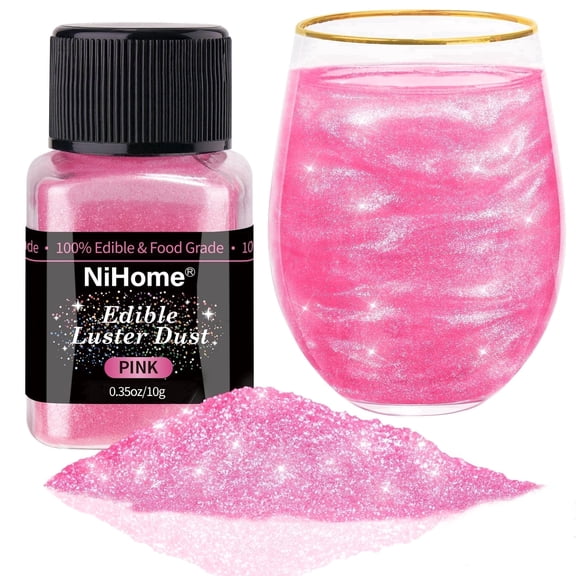 NiHome 0.35oz/10g Edible Food-Grade Glitter Powder Glimmer Luster Dust Metallic Fancy Food Decorating Sprinkle Glimmery Dust for Drink Wine Beverage Cake Bakery Vegan Allergen-Free (Pink)