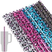 NiHome 12-Pack Reusable Plastic Straws Fit for Stanley 40oz & 30oz Tumbler, 12" Long Leopard Straws Fit for Simple Modern, Quencher, Yeti, Meoky with 2 Brushes,