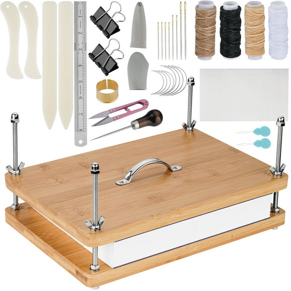 NiHome 35 PCS Book Press Binding Kit for Notebooks, Lesson Plans, Document Organization - Compact Bamboo Bookbinding Tools, Book Binding Supplies with Portable Handle for Beginners DIY