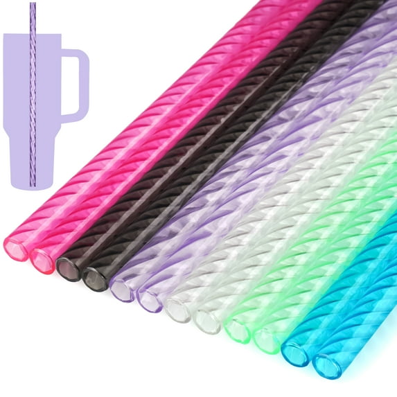 NiHome 12PCS Wave Pattern Plastic Drinking Straws for Stanley 40oz Tumbler with 2 Cleaning Brushes, 12" Long Durable PETG BPA-Free & Non-Toxic for Water, Cold Drinks, Milkshakes(Mixed Colors)