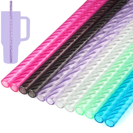 NiHome 12PCS Wave Pattern Plastic Drinking Straws fit for Stanley 40oz Tumbler with 2 Cleaning Brushes, 12" Long Durable PETG BPA-Free & Non-Toxic for Water, Cold Drinks, Milkshakes(Mixed Colors)