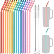 NiHome 14PCS Bent Silicone Straws Compatible with Stanley 40oz 30oz Tumbler, 14" Extra Long Reusable Drinking Straw, Can Cut Length for 1/Half Gallon 75 64 OZ L
