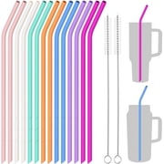 NiHome 14PCS Silicone Straws Compatible with Stanley 40oz 30oz Tumbler, 14” Extra Long Reusable Drinking Straw, Can Cut Length for 1/Half Gallon 75 64 OZ Water 