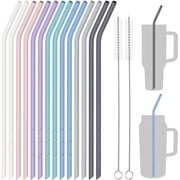 NiHome 14PCS Silicone Straws Fits for Stanley 40oz 30oz Tumbler, 14" Extra Long Reusable Drinking Straw,Straws Can Cut Length for 1/Half Gallon 64OZ Large Water Bottle-2 Cleaning Brushes(Macaron)