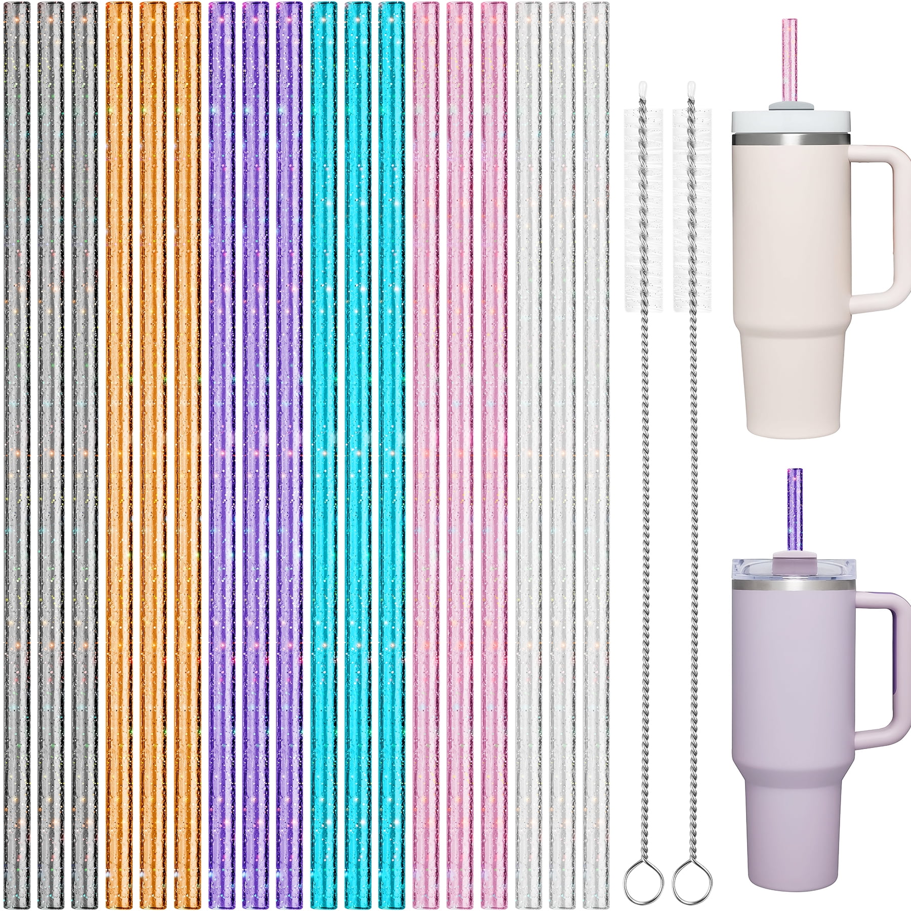 NiHome 18 Pack Glitter Plastic Replacement Straws for Stanley 40 oz