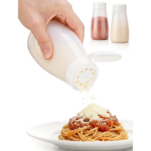 NiHome Plastic Parmesan Cheese Shaker Set, 2-Pack Spice Containers with Screw-On Lid, Swirl Grip Design, Large Aperture Jars for Seasonings, Herbs, Salt, Pepper (10 oz / 300 ml)