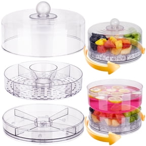 NiHome Rotating Snack Tray with Lid and Compartments, Portable BPA-Free Plastic Serving Tray for Nuts, Fruits, Candy & Crackers, Snack Organizer for 24 People, Parties, Travel & Home Entertaining