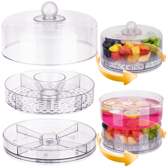 NiHome Rotating Snack Tray with Lid and Compartments, Portable BPA-Free Plastic Serving Tray for Nuts, Fruits, Candy & Crackers, Snack Organizer for 2–4 People, Parties, Travel & Home Entertaining