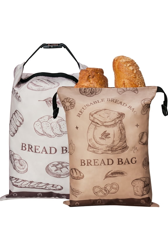 2PCS Reusable Bread Storage Bags for Homemade Bread, 17"x12" Large Capacity Double-Layer Protection with Waterproof & Oil-Resistant Lining, Food-Grade for Sourdough, Buns, Croissants, Pretzels