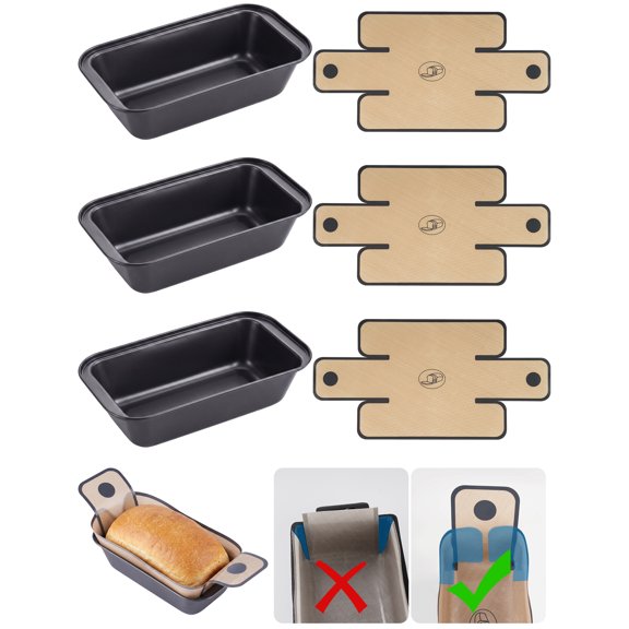 NiHome 3Pcs Loaf Pan & 3Pcs Silicone Liners, 9x5 Carbon Steel Bread Pans with Silicone Liners Extended Handles for Easy Lifting, Leak-Proof Folded Corners, Sturdy Metal, Even Heat Distribution