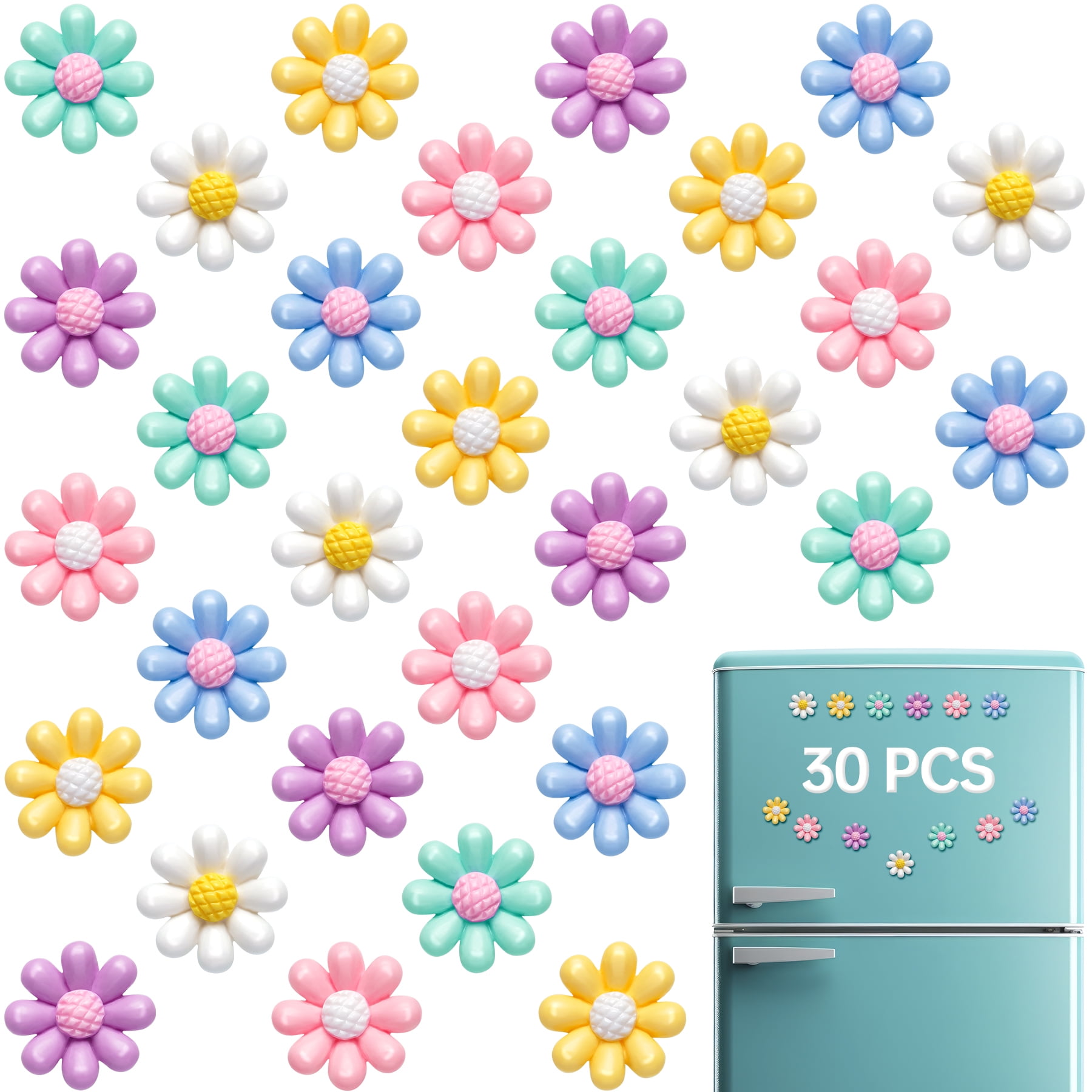 NiHome 30PCS Decorative 3D Resin Flower Refrigerator Magnets for Fridge, Locker, Whiteboard, Cabinet, Photo Display, Office, Home Organization, 6 Vibrant Colors in Sets of 5, Add Charm to Any Space
