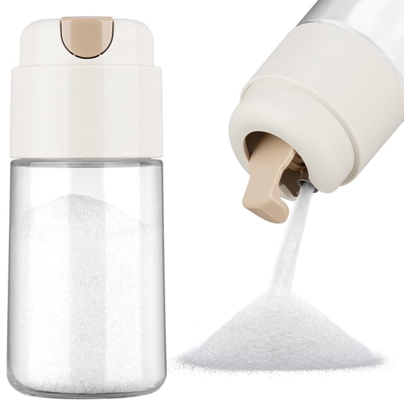 NiHome 10 OZ Sugar Dispenser with Automatic Pouring Switch for Home, Kitchen, Coffee Station, Glass Jar for Sugar, Coffee Creamer, Salt, Food-Grade Glass with Anti-Slip Ribbed Design