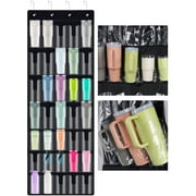 NiHome 35-Pocket Large Capacity Door Cup Organizer for Stanley Tumblers 30oz, 40oz, Door Hanging Water Bottle Storage with Double-Sided Tape Stabilizer, Waterproof Oxford Fabric, Transparent,BPA-Free
