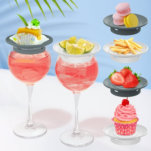 NiHome 4PCS Food-Safe Silicone Wine Glass Charcuterie Toppers for Weddings, Birthdays, Casual Gatherings, Stylish & Functional Snack Holder for Drinks, Snug Fit for Standard Glasses(2 Gray + 2 White)