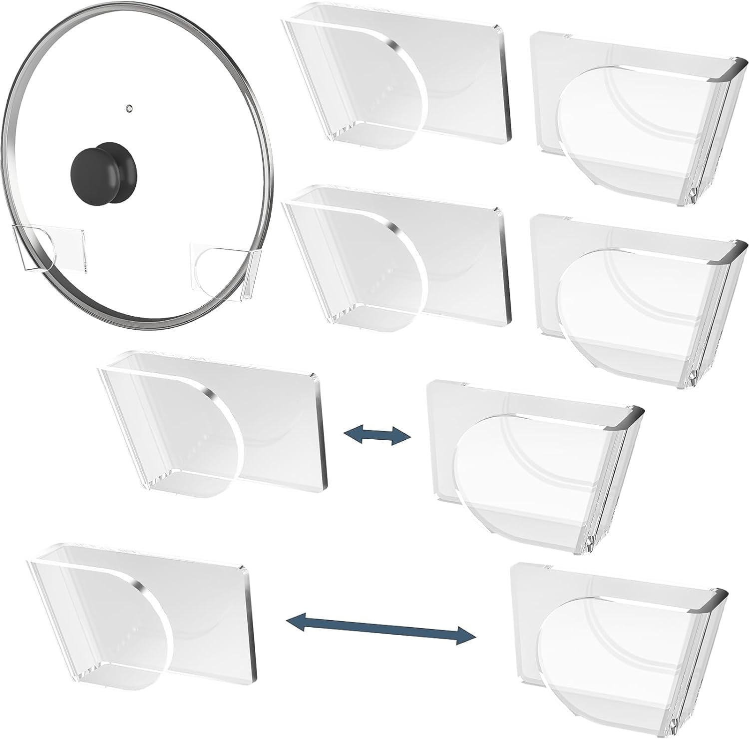 NiHome 4 Pcs Wall-Mounted Acrylic Pot Lid Organizer with Advanced Nano ...