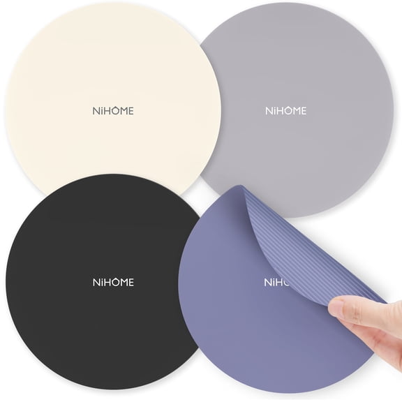 NiHome Silicone Jar Opener – 6 Inch Large Anti-Slip Grip Pads, Premium 100% Food-Grade Silicone, Stylish Designer Colors, Multi-Purpose Heat-Resistant Mat & Coaster, Set of 4