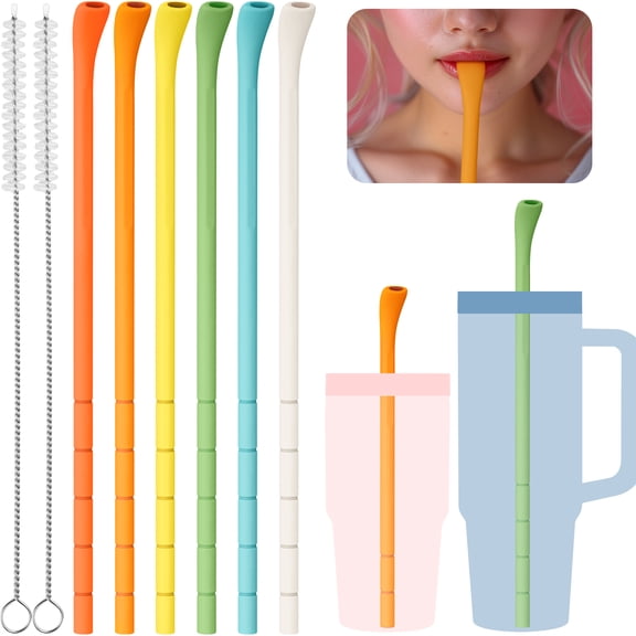 NiHome 6PCS Silicone Anti-Wrinkle Straws Compatible with Stanley 40oz 30oz Tumblers w/Brushes, Customizable Length Straws for Various Size Cups, No Wrinkle Reusable Drinking Straws for Lip (Summer)