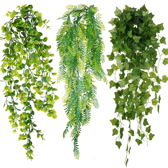 NiHome Hanging Artificial Plants , Plastic Fake Plant Indoor Outdoor Decor, Water-Resistant Faux Hanging Plant for Ceiling Wall Patio Garden Home Decor