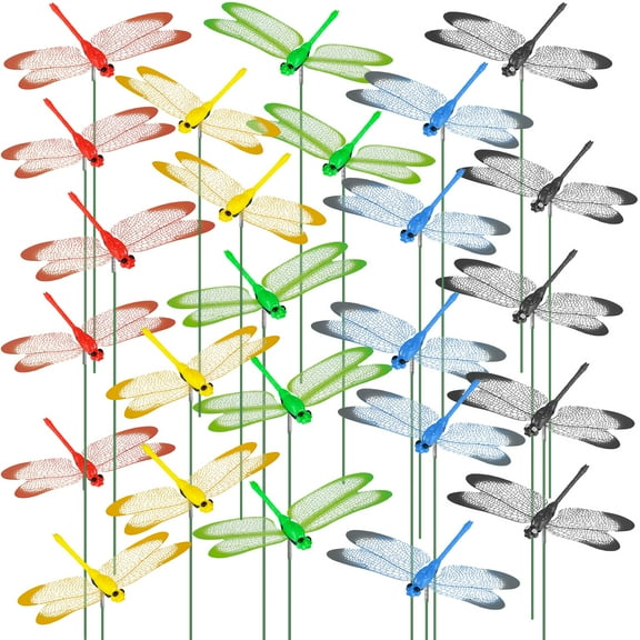 NiHome 9.8" Dragonfly Decorative Garden Stakes for Outdoor & Indoor, Waterproof PVC Wings and Durable Plastic Body, Easy Installation & Weather Resistant for Flower Beds, Potted Plants, Walls (30PCS)