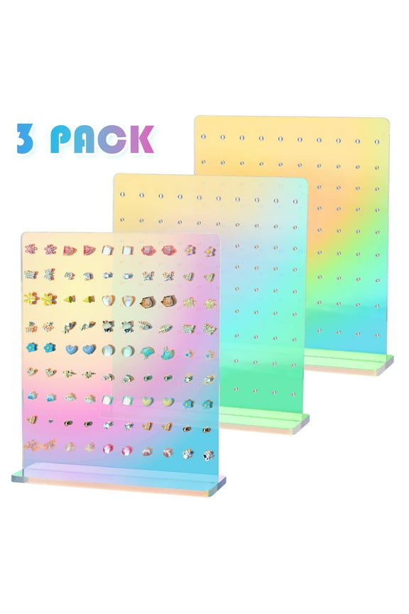 Acrylic Earring Stand Holder 3PCS, Exquisite Double-Sided Acrylic Earring Organizer with 90 Holes Each - Lightweight and Sturdy Material, Unique Design with Larger Holes for Special Sizes