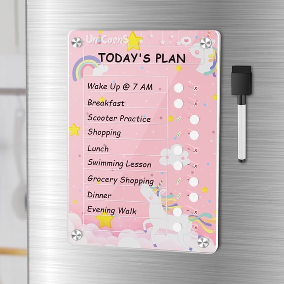 NiHome Acrylic Magnetic to Do List Planning Board with Sliders & Desktop Stand, Chore Chart, Checklist Routine Chart Task Board for Fridge & Desk, for Magnetic Metal Surfaces Only (Pink Unicorn)