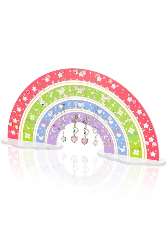 Acrylic Rainbow Earring Holder, 172 Holes Rainbow Jewelry Display Ear Studs Show Rack Stand Plastic Holder Acrylic Earring Rack Organizer for Girls and Women (Solid Rainbow Colors)