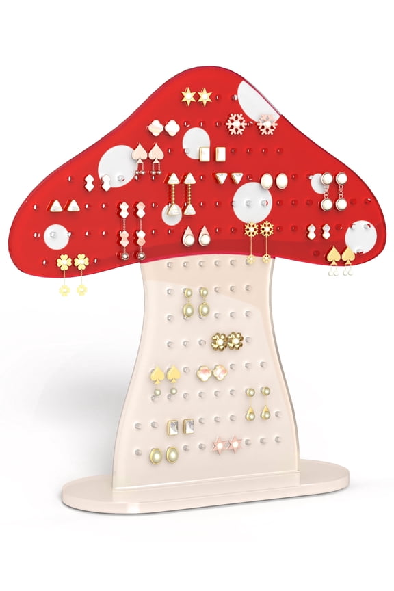Mushroom Earring Holder Organizer, Acrylic Earring Stand with 152 Holes for Stud Earrings, Cute Tabletop Jewelry Display & Storage for Women, Gift