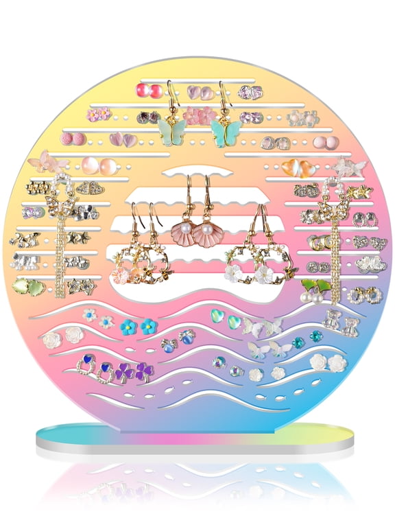 Iridescent Acrylic Earring Holder Stand, Tabletop Jewelry Organizer With 126 Holes and Multi-Style Slots for Studs and Dangle Earrings, Compact Display Rack for Vanity, Bedroom and Closet