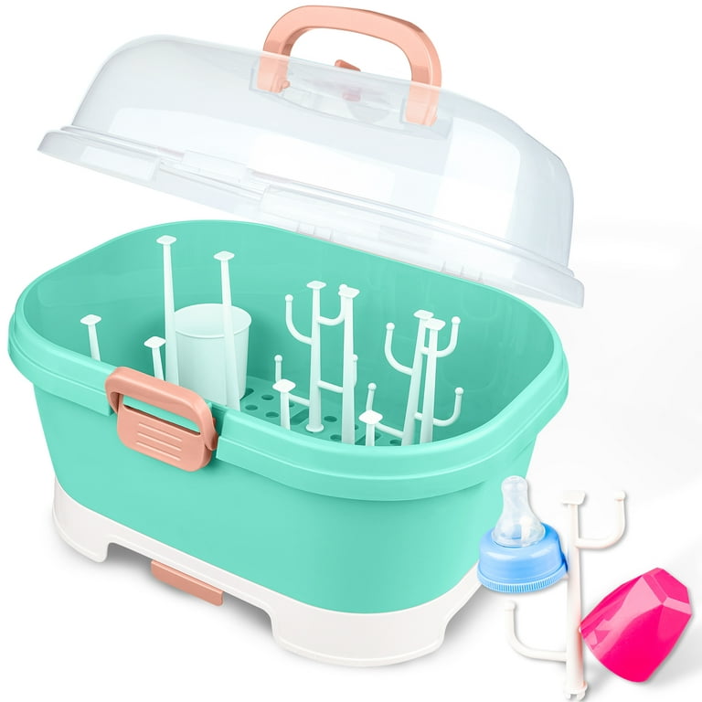 NiHome Baby Bottle Storage Drying Rack Portable Nursing Cutlery Box  Container Anti-Dust Protect Lid Cover Dish Organizer Drain Board Easy-Carry  Handle