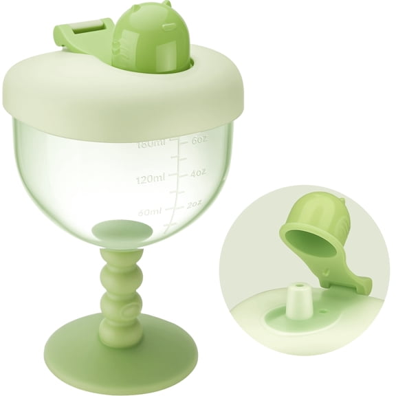 NiHome 6oz Baby Goblet Cup with Lid for Ages 12 Months+, Leak-Proof Travel Sippy Cup with Easy Measurement Marks, Elegant Wine Glass Design Toddler Cup, Durable and Odorless Baby Drinking Cup (Green)