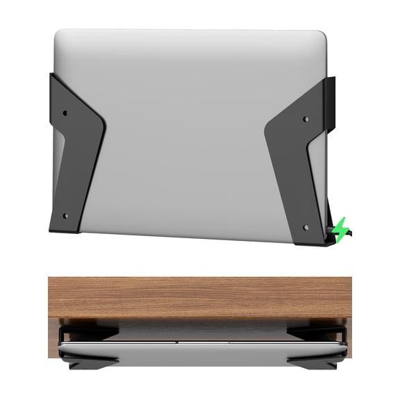NiHome Under Desk Laptop Mount & Wall Holder, Adjustable Metal Bracket for MacBook, Keyboard, Tablet, Fits Devices up to 35mm, Screw or Adhesive Install, Space-Saving Tray Under-Desk Storage