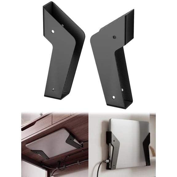 NiHome Under Desk Laptop Mount & Wall Holder, Adjustable Metal Bracket for MacBook, Keyboard, Tablet, Fits Devices up to 35mm, Screw or Adhesive Install, Space-Saving Tray Under-Desk Storage