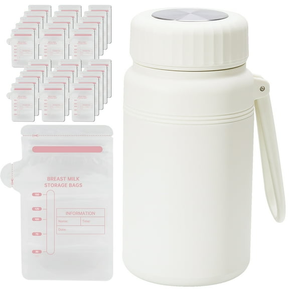 NiHome Breastmilk Cooler Bottle with 30 Storage Bags, No Pre-Freezing Instant Ice Cooling, 34oz Stainless Steel Cup Keeps Milk Cold up to 24H, Leakproof Portable Design for Travel and Nursing Moms