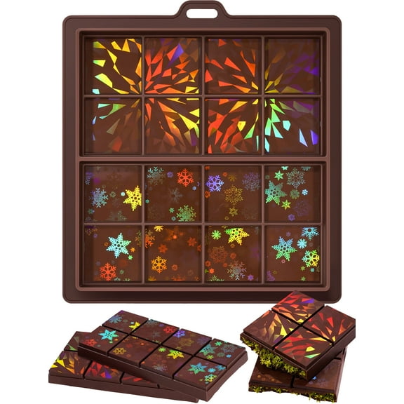 NiHome Holographic Chocolate Molds, 0.67 Inch Deep Thick Mold for Dubai Dark Chocolate, Dishwasher Safe & Wall Hanging, Christmas Valentine Gift (Snowflake and Firework Patterns)