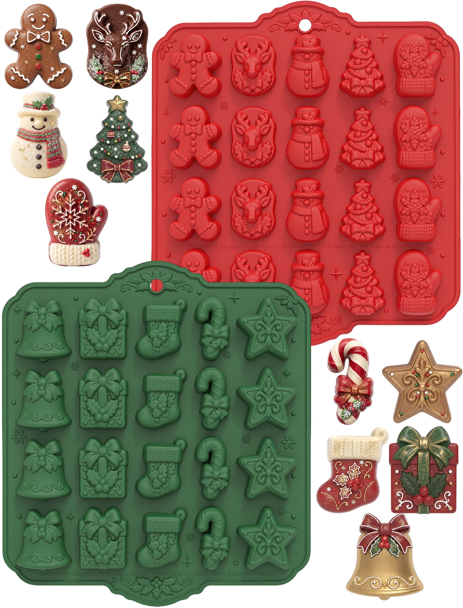 NiHome Christmas Chocolate Mold, Silicone Candy Mold, 10 3D Shapes, 2 ...
