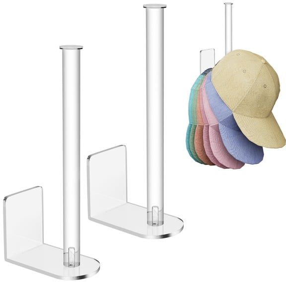 NiHome Wall Mount Clear Acrylic Adhesive Hat Rack Organizers 2-Pack, Transparent No-Drill Hat Holder for Home Organization, 20-Hat Capacity Easy Installation Space-Saving Design for Caps &Accessories