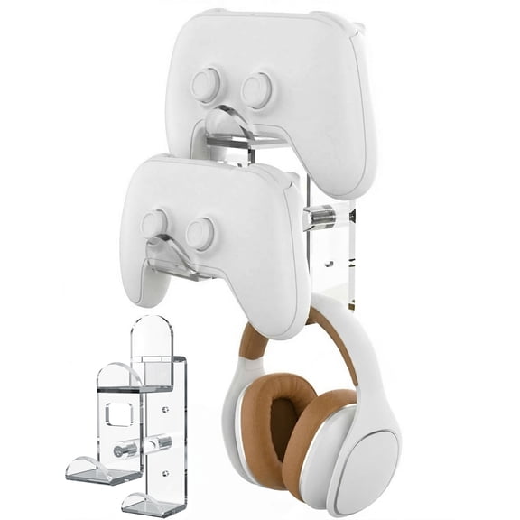 NiHome Clear Acrylic Game Controller Wall Hanger Stand, Dual Gamepad Controller & Headphone Hanger Holder for XBOX PS5 PS4 PS3 SWITCH, Wall Mount Stand Organizer for Gaming Accessories