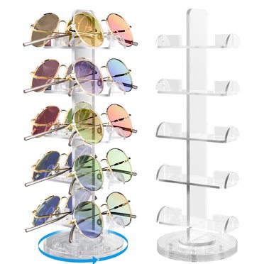 Clear Acrylic Rotating Eyeglass Stand – Holds 10 Pairs, 360° Spin, Space-Saving Organizer For Desk Or Vanity