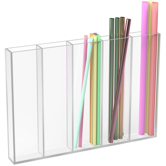 NiHome Clear Acrylic Straw Holder Fits Different Lengths, Fully Enclosed Design for Neat Cabinet Organization, Adhesive Backing Easy Wall or Cabinet Installation,Space-Saving Compact Size for Kitchen