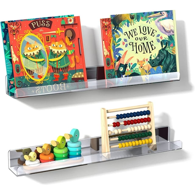 NiHome Clear Acrylic Floating Bookshelves 2Pack, 16.9'' for