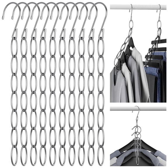 NiHome Clothing Chain Hanger 10-Pack, Metal Closet Organizer Space Saving Hangers with Safety Cap for All Garment Types, Versatile 7-Loop Retractable Design for Home, Office & Travel Wrinkle-Reducin