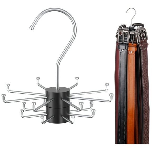 NiHome 2-Pack Double-Layer Rotating Belt Hangers for Closet, 16 Metal Hooks with Solid Wood Center 360 Swivel Tie and Accessory Organizer, Space-Saving Storage Rack for Belts, Scarves, Bras, Purses