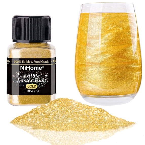 NiHome Edible Food-Grade Glimmer Glitter Luster Dust Food Decorating Sprinkle Dust for Beverage Cake Candy Dessert Bakery Restaurant Vegan Allergen-Free (0.18oz/5g, Sunlit)