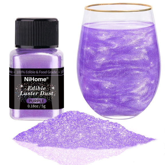 NiHome Edible Food-Grade Glimmer Powder Glitter Luster Dust Metallic Food Decorating Dust for Drink Dessert Home Bakery Restaurant Vegan Allergen-Free (0.18oz/5g, Purple)