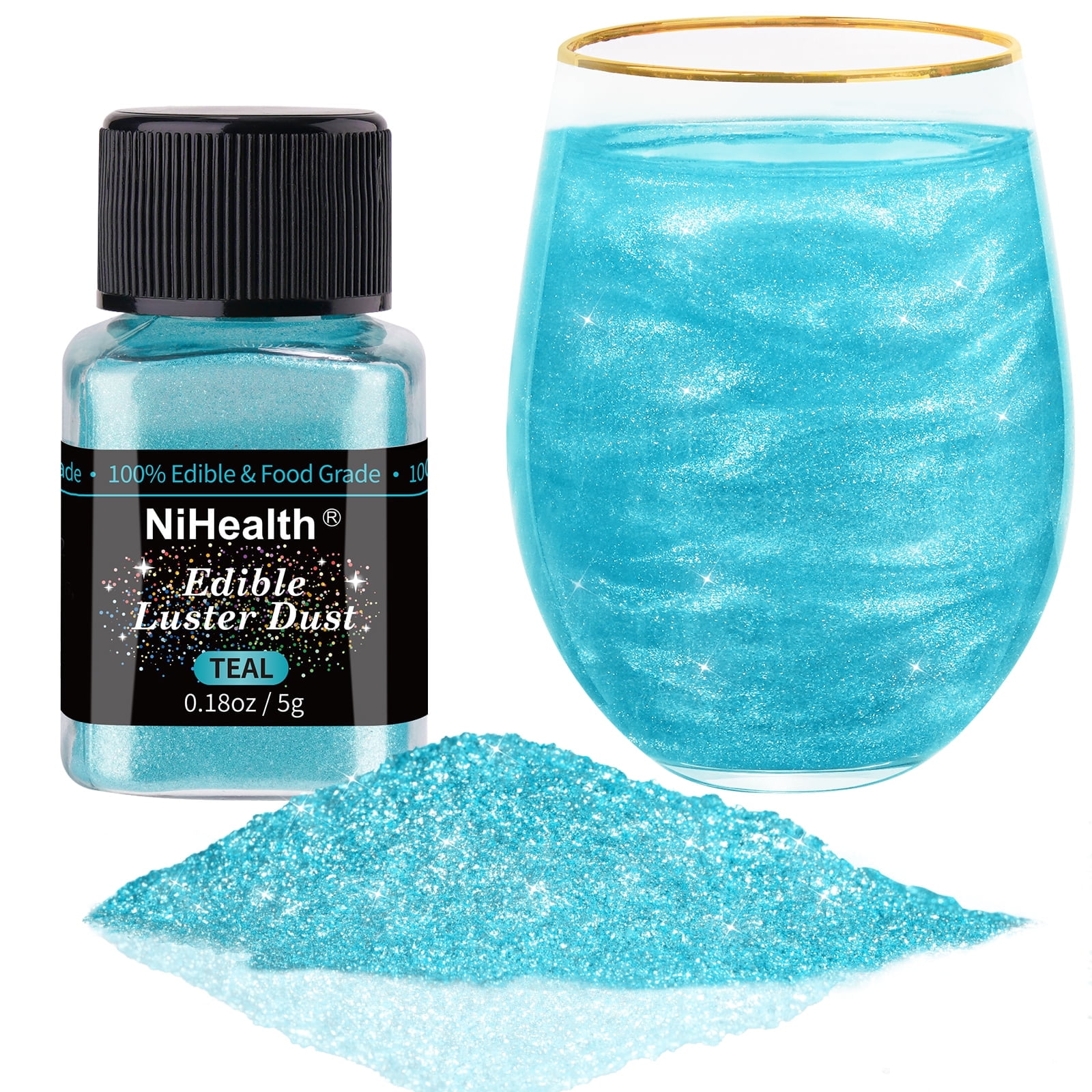 NiHome Edible Food-Grade Glimmer Powder Glitter Luster Dust Metallic Food Decorating Sprinkle Glimmery Dust for Drink Cake Candy Dessert Bakery Restaurant Vegan (0.18oz/5g, Teal)