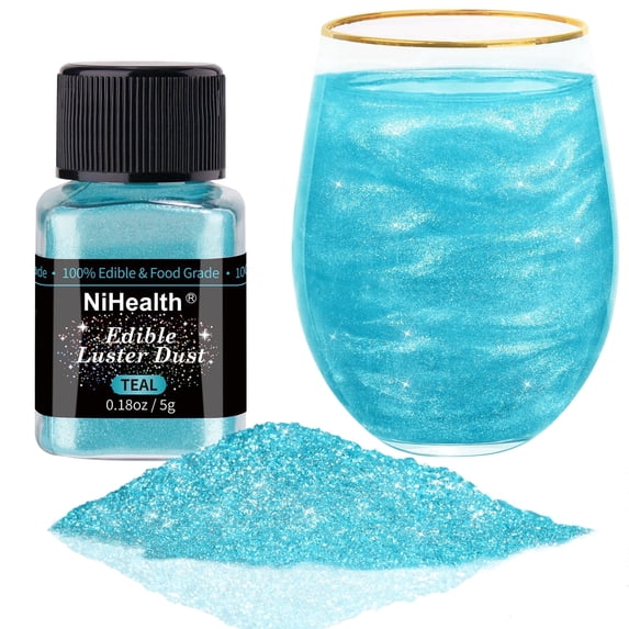 NiHome Edible Food-Grade Glimmer Powder Glitter Luster Dust Metallic Food Decorating Sprinkle Glimmery Dust for Drink Cake Candy Dessert Bakery Restaurant Vegan (0.18oz/5g, Teal)